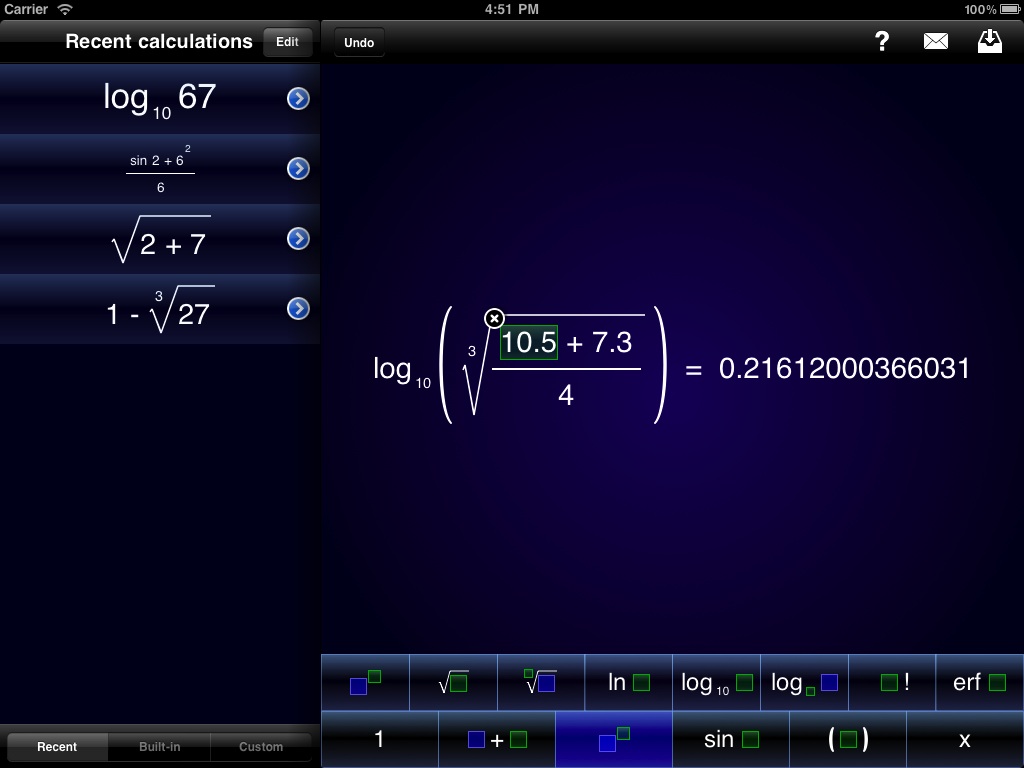 Pi Cubed iPad landscape equation display